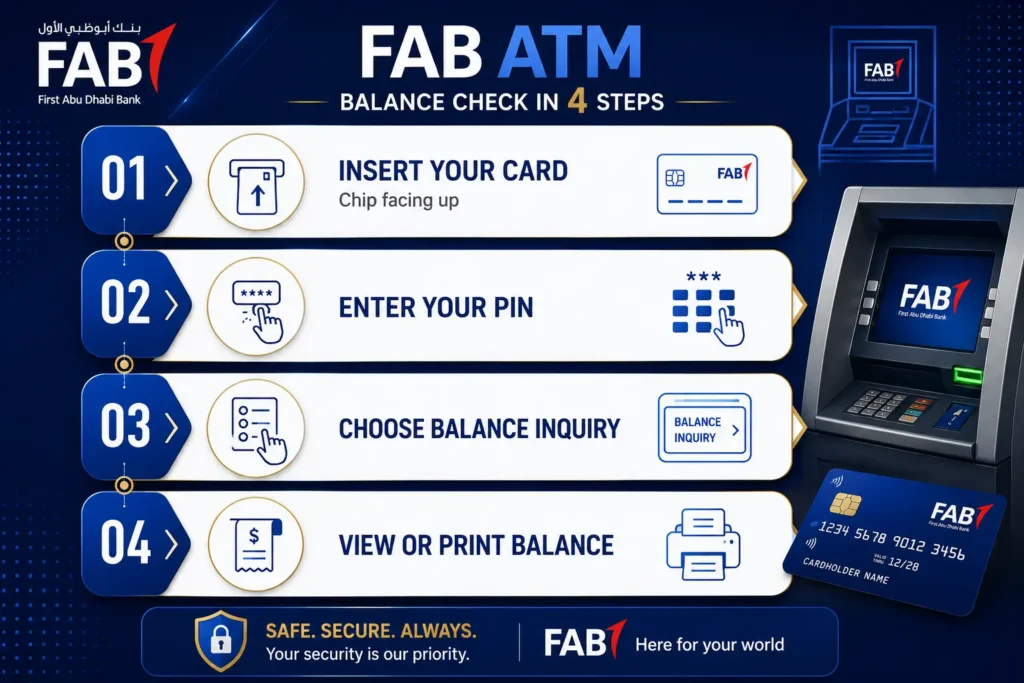 FAB Balance Check 2026 | Mobile, Online, ATM, & SMS Methods FAB Balance Check from ATM